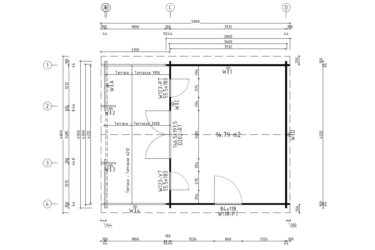 Vierasmaja “Henry” 15m² / 6 x 4 m / 44mm | G0103 Vierasmaja 15m² / 6 x 4 m / 44mm