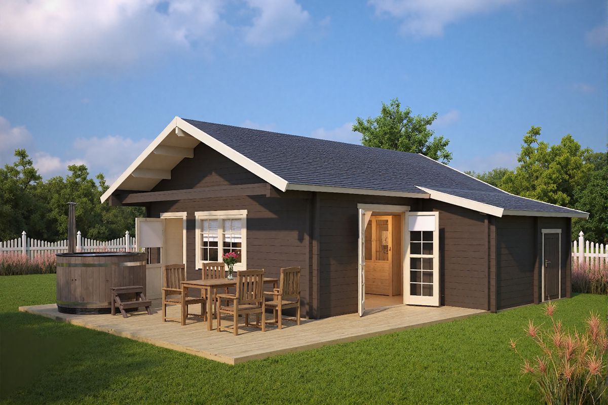 Hirsimökki parvella “Dakota” 42m² / 7 x 7 m / 70mm | G0026 Hirsimökki parvella 42m² / 7 x 7 m / 70mm (maalattu)