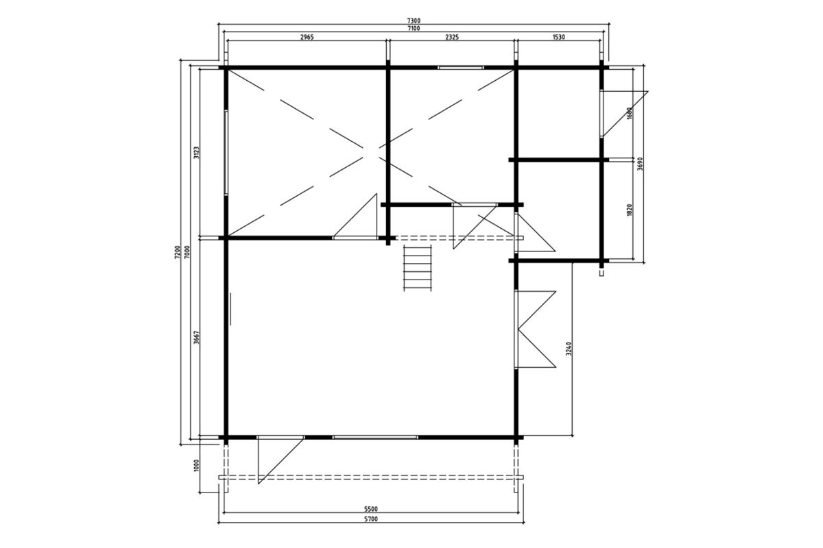 Hirsimökki parvella “Dakota” 42m² / 7 x 7 m / 70mm | G0026 Hirsimökki parvella 42m² / 7 x 7 m / 70mm