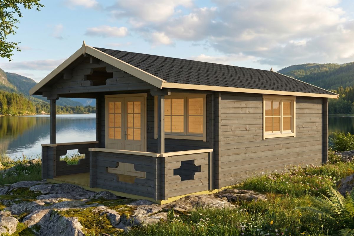 Pihasauna terassilla “Mika” 19m² / 4 x 7 m / 70mm | G0110 Pihasauna terassilla 19m² / 4 x 7 m / 70mm (maalattu)