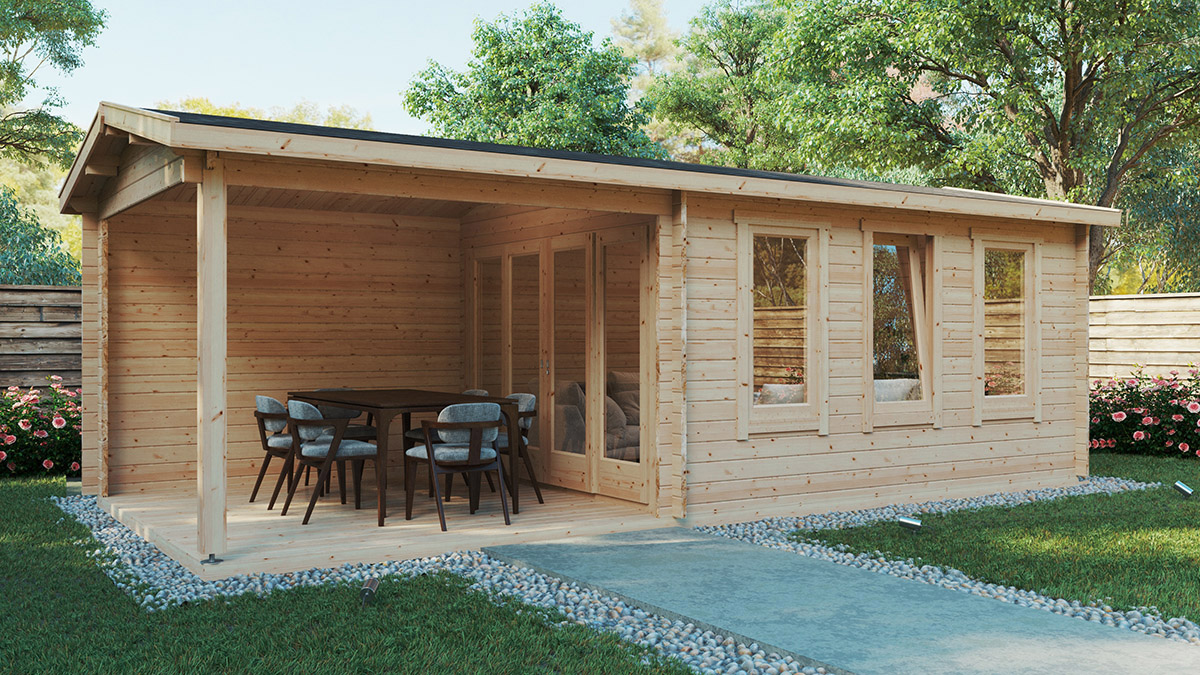 Vierasmaja Eva E + Terassi 12m² / 3,2 x 4,4 m / 44mm