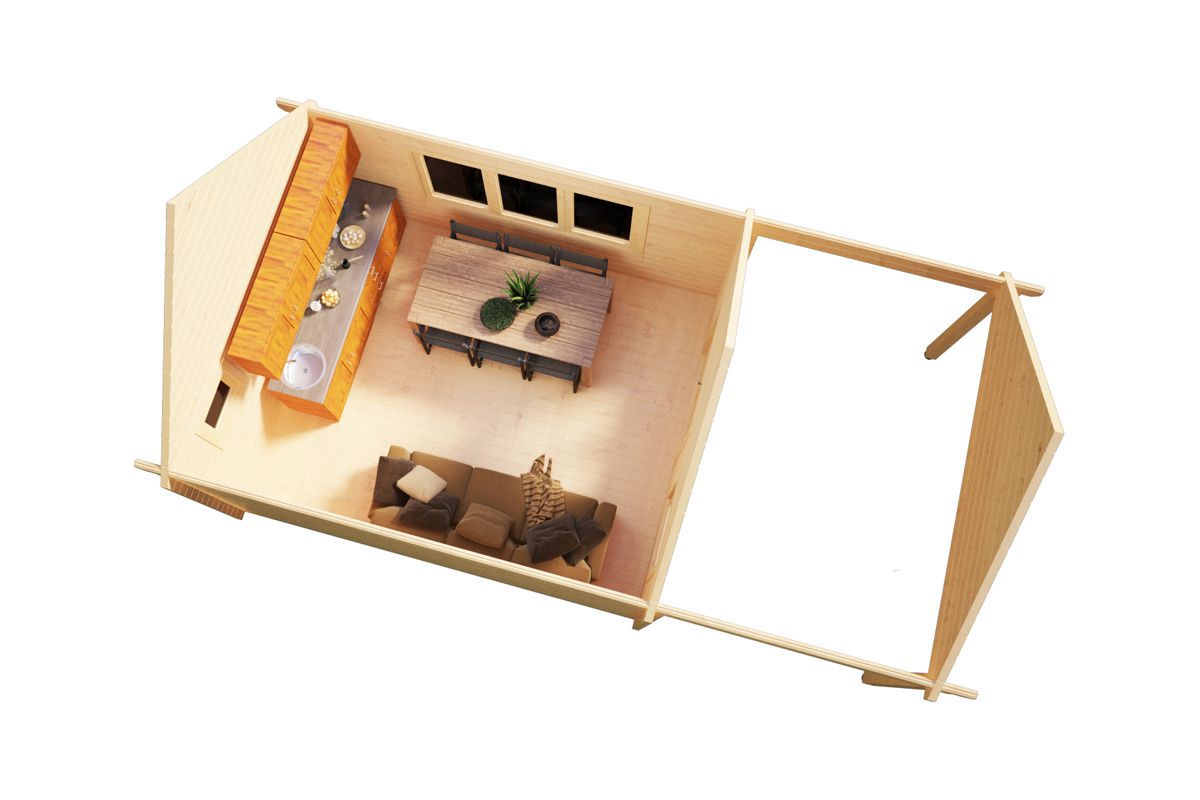 Vierasmökki “Mark” 16 m² / 4 x 4 m / 44mm | G0099 Vierasmökki 16 m² / 4 x 4 m / 44mm (poikkileikkaus)