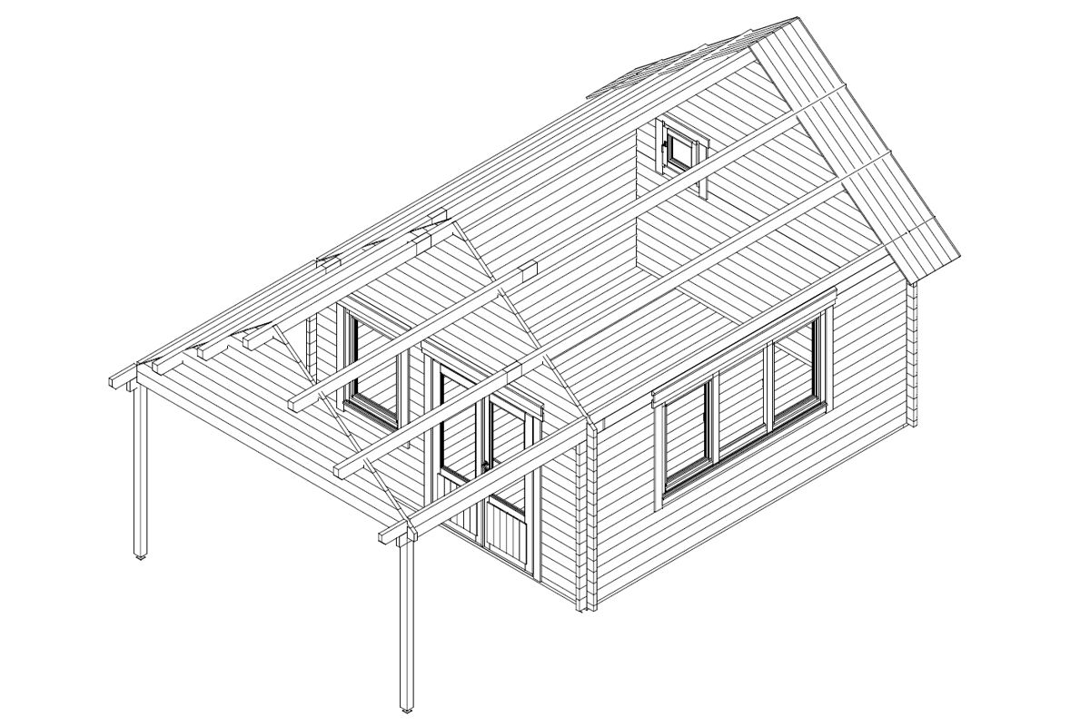 Vierasmökki “Mark” 16 m² / 4 x 4 m / 44mm | G0099 Vierasmökki 16 m² / 4 x 4 m / 44mm