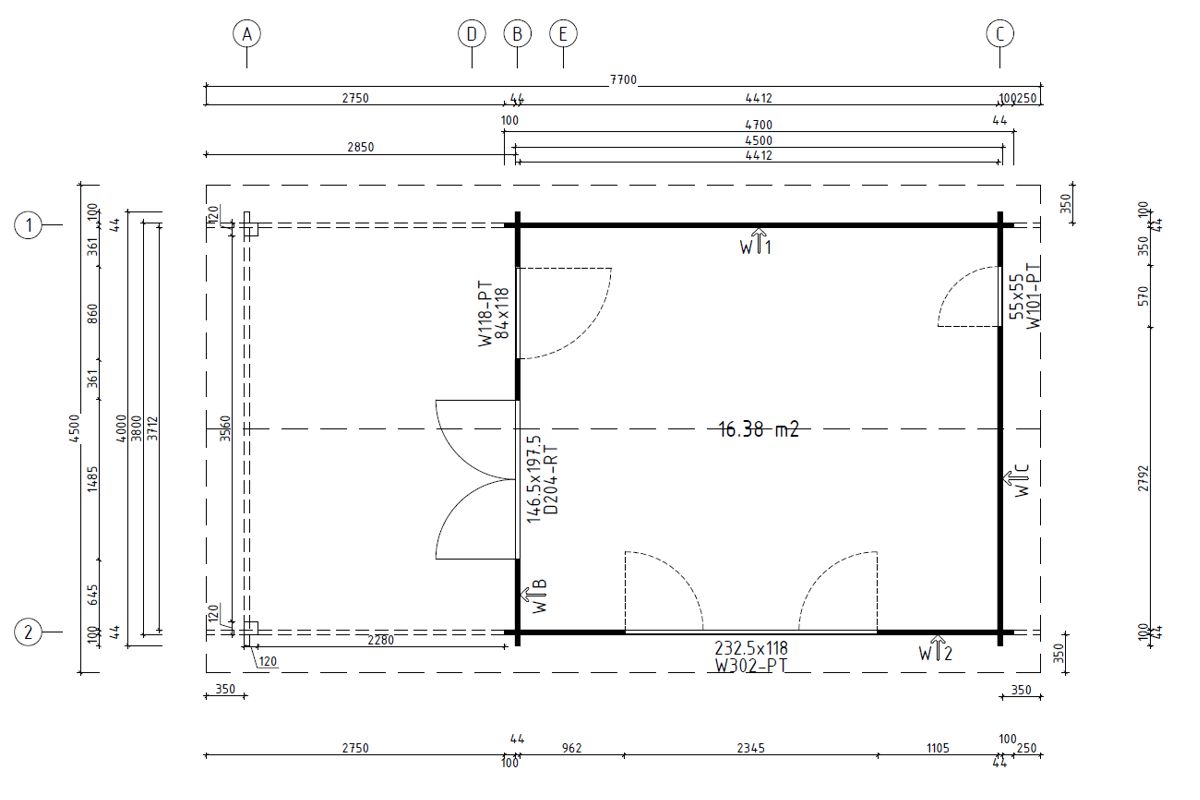 Vierasmökki “Mark” 16 m² / 4 x 4 m / 44mm | G0099 Vierasmökki 16 m² / 4 x 4 m / 44mm