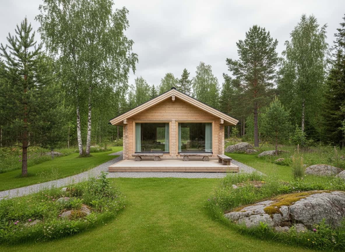 Moderni mummonmökki ulkoa