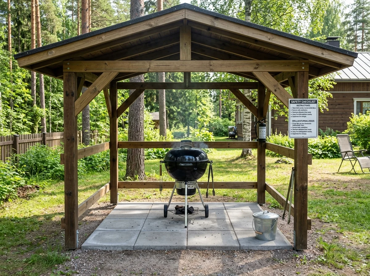 Turvallinen grilli katoksessa