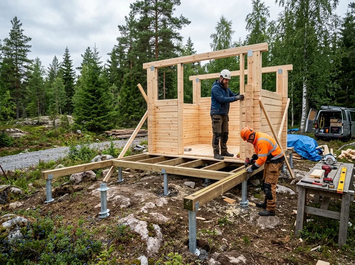 Saunamökin perustustyö