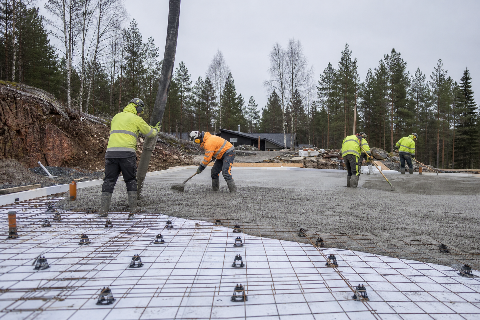 Betonilaatan valu työmaalla