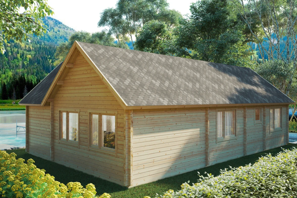 Holiday Max 2 Hirsimökki kahdella makuuhuoneella ja nukkumaparvella 85 m2 / 12 x 7,5 m / 92 mm hirsi